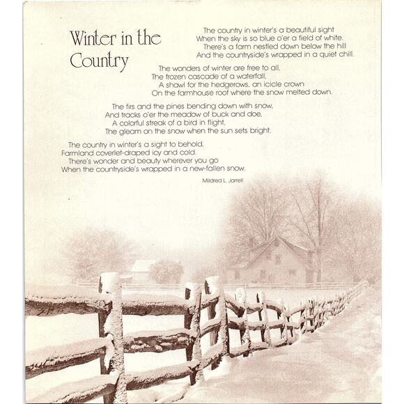 Winter in the Country Mildred L. Jarrell 1970s Poem Retro Kitsch Wall Art SE3 - Picture 2 of 2